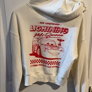 Disney Cream and Red Lightning McQueen Cropped Hoodie